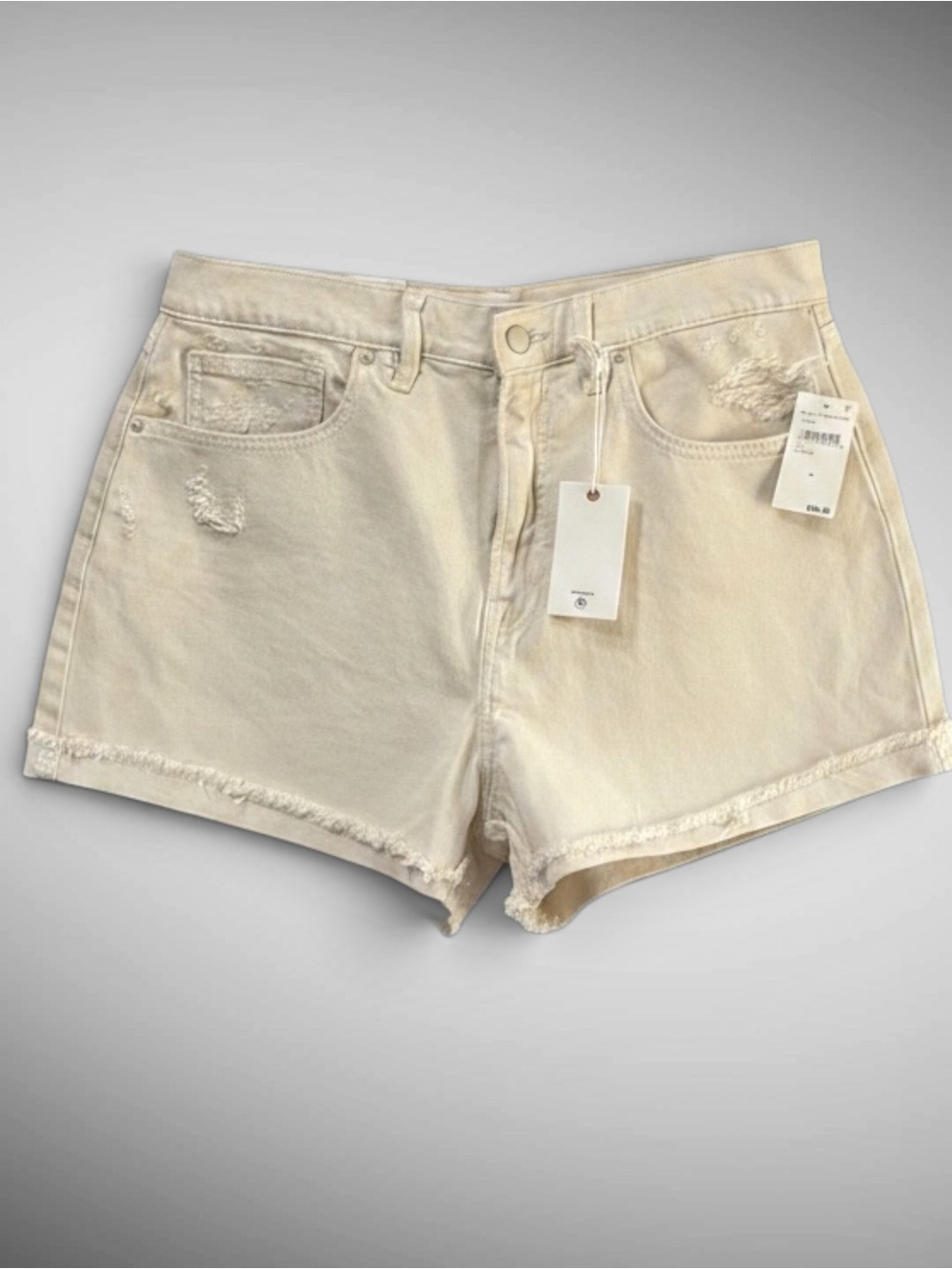 Good American Good ’90s Frayed Cuffed Denim Shorts Cream Size 30/10 NWT